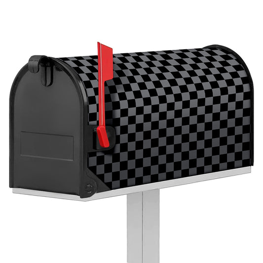 Grey And Black Checkered Pattern Print Mailbox Cover