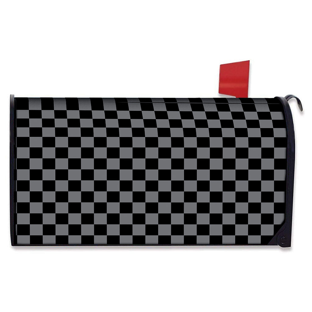 Grey And Black Checkered Pattern Print Mailbox Cover