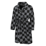 Grey And Black Checkered Pattern Print Men's Bathrobe