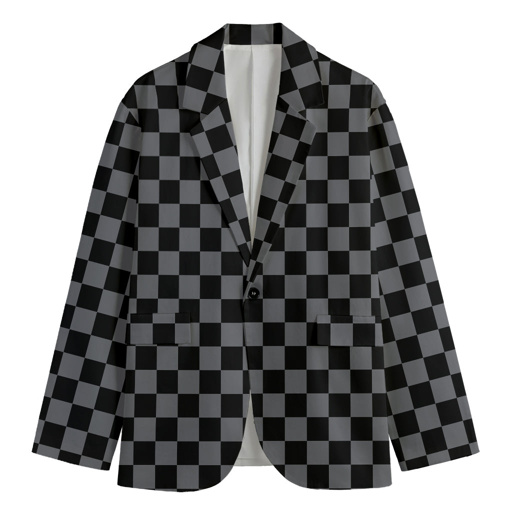 Grey And Black Checkered Pattern Print Men's Blazer