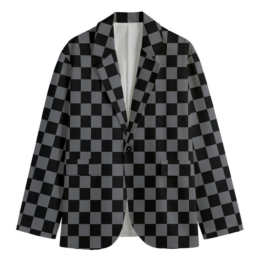 Grey And Black Checkered Pattern Print Men's Blazer