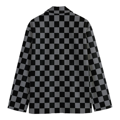 Grey And Black Checkered Pattern Print Men's Blazer