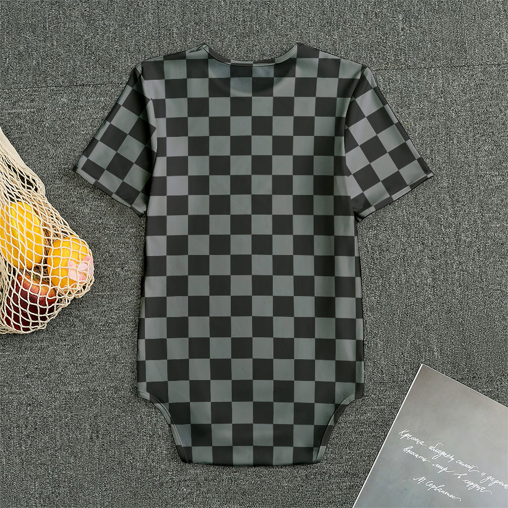 Grey And Black Checkered Pattern Print Men's Bodysuit