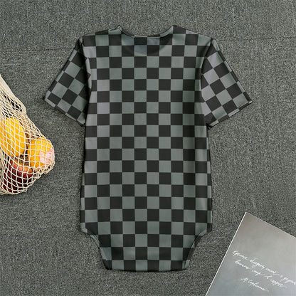 Grey And Black Checkered Pattern Print Men's Bodysuit