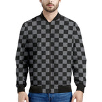 Grey And Black Checkered Pattern Print Men's Bomber Jacket