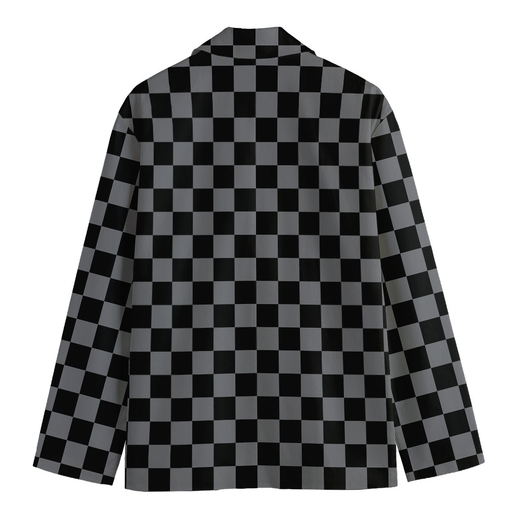 Grey And Black Checkered Pattern Print Men's Cotton Blazer