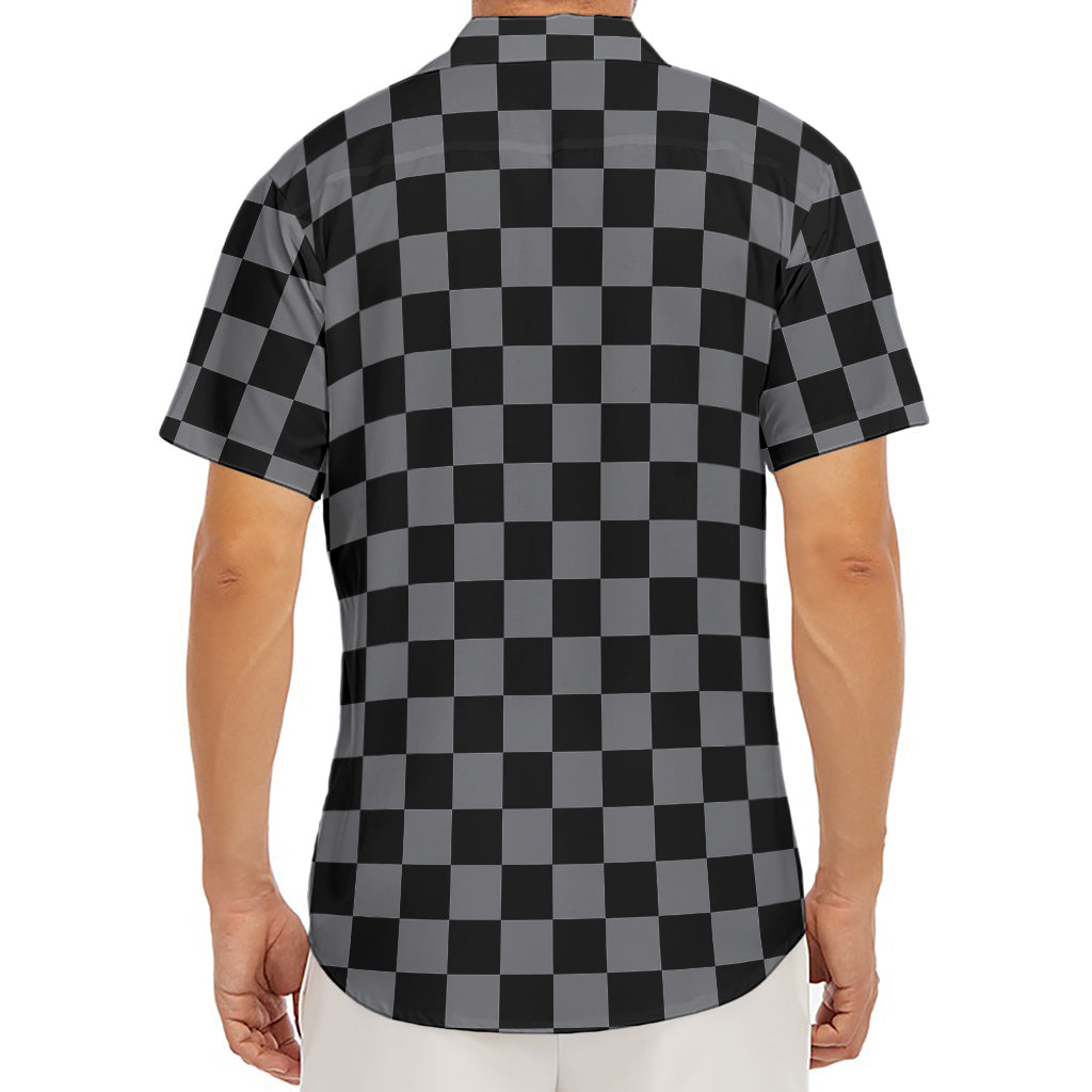 Grey And Black Checkered Pattern Print Men's Deep V-Neck Shirt
