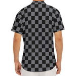 Grey And Black Checkered Pattern Print Men's Deep V-Neck Shirt