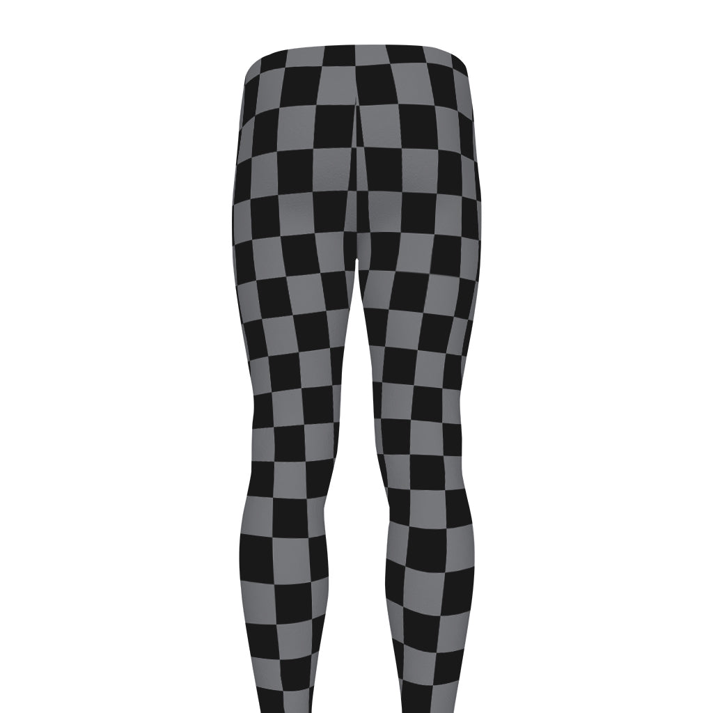 Grey And Black Checkered Pattern Print Men's leggings
