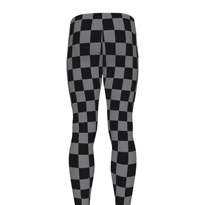 Grey And Black Checkered Pattern Print Men's leggings
