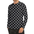 Grey And Black Checkered Pattern Print Men's Long Sleeve Rash Guard