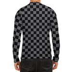 Grey And Black Checkered Pattern Print Men's Long Sleeve Rash Guard