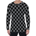 Grey And Black Checkered Pattern Print Men's Long Sleeve T-Shirt