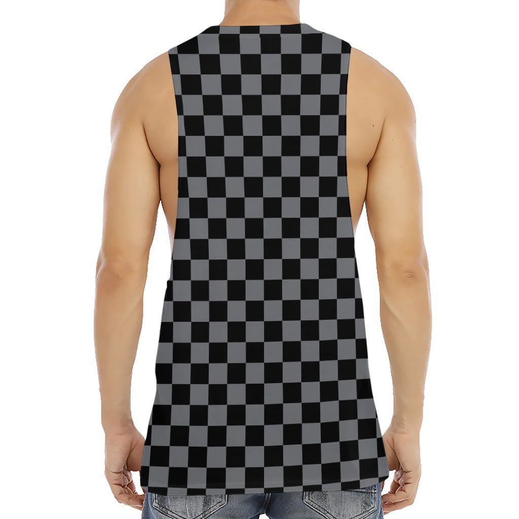 Grey And Black Checkered Pattern Print Men's Muscle Tank Top