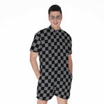 Grey And Black Checkered Pattern Print Men's Rompers