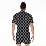 Grey And Black Checkered Pattern Print Men's Rompers