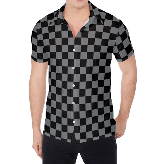 Grey And Black Checkered Pattern Print Men's Shirt
