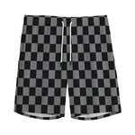 Grey And Black Checkered Pattern Print Men's Sports Shorts