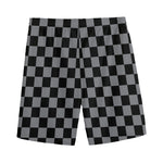 Grey And Black Checkered Pattern Print Men's Sports Shorts