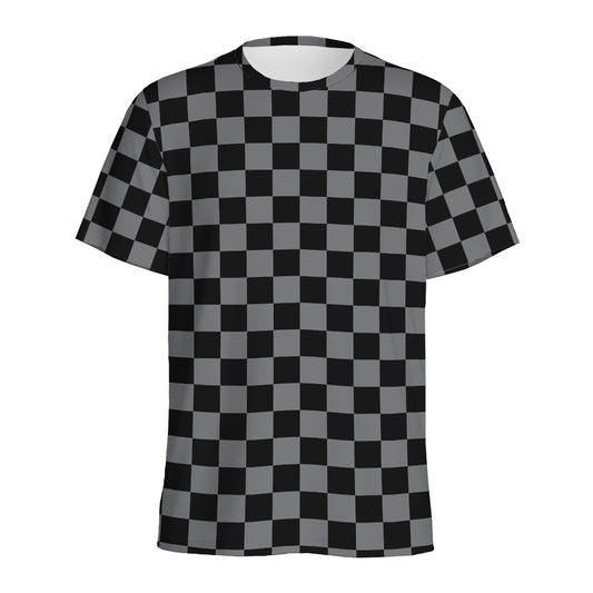 Grey And Black Checkered Pattern Print Men's Sports T-Shirt