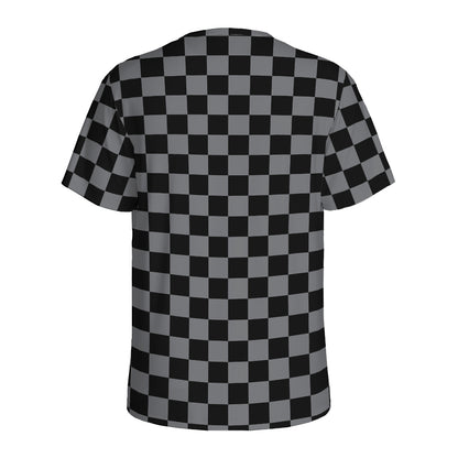 Grey And Black Checkered Pattern Print Men's Sports T-Shirt
