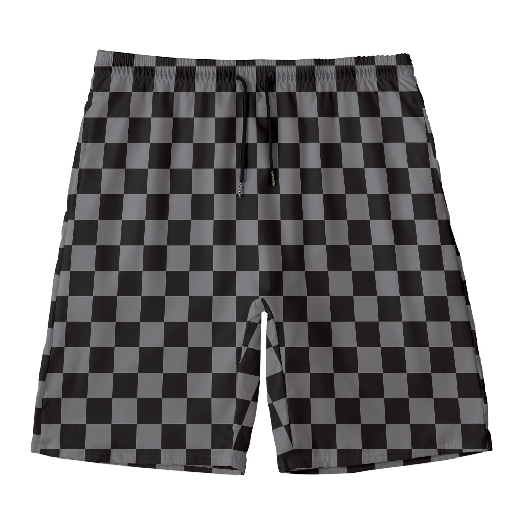 Grey And Black Checkered Pattern Print Men's Swim Trunks