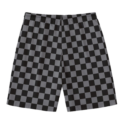 Grey And Black Checkered Pattern Print Men's Swim Trunks