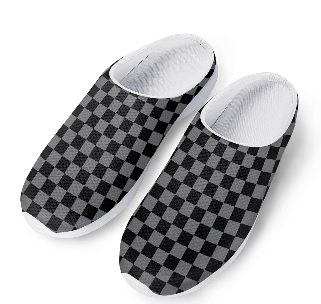 Grey And Black Checkered Pattern Print Mesh Casual Shoes