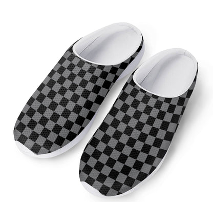 Grey And Black Checkered Pattern Print Mesh Casual Shoes