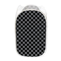 Grey And Black Checkered Pattern Print Mesh Laundry Hamper