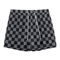 Grey And Black Checkered Pattern Print Mesh Shorts