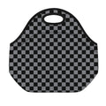 Grey And Black Checkered Pattern Print Neoprene Lunch Bag