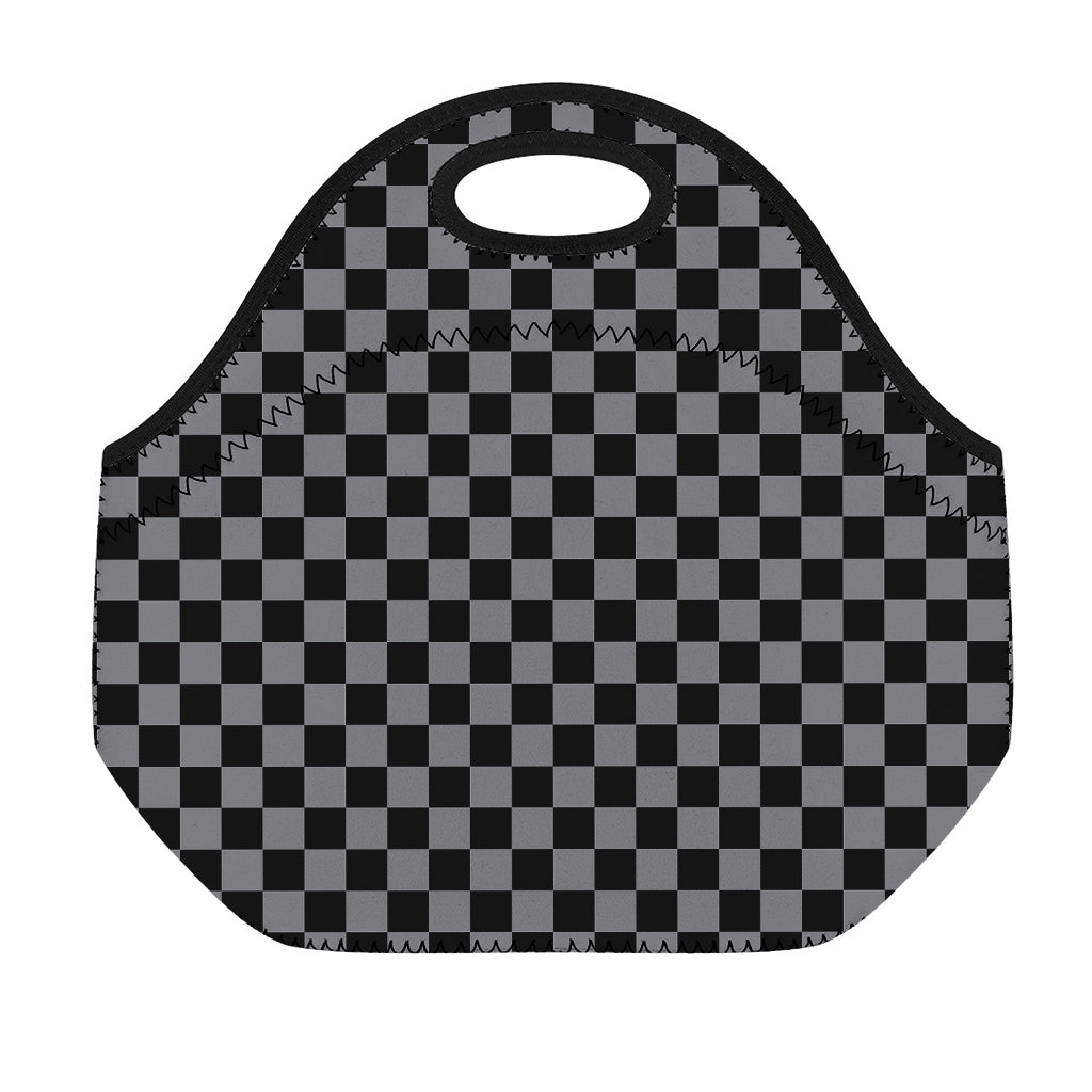Grey And Black Checkered Pattern Print Neoprene Lunch Bag