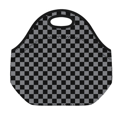 Grey And Black Checkered Pattern Print Neoprene Lunch Bag