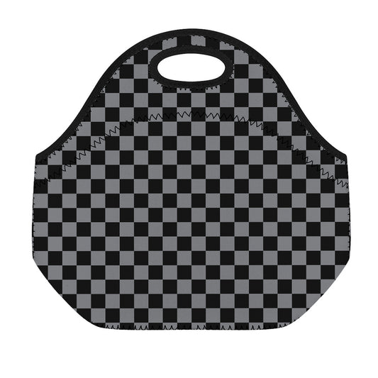 Grey And Black Checkered Pattern Print Neoprene Lunch Bag