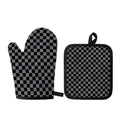 Grey And Black Checkered Pattern Print Oven Mitt And Pot Holder Set