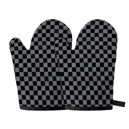 Grey And Black Checkered Pattern Print Oven Mitts