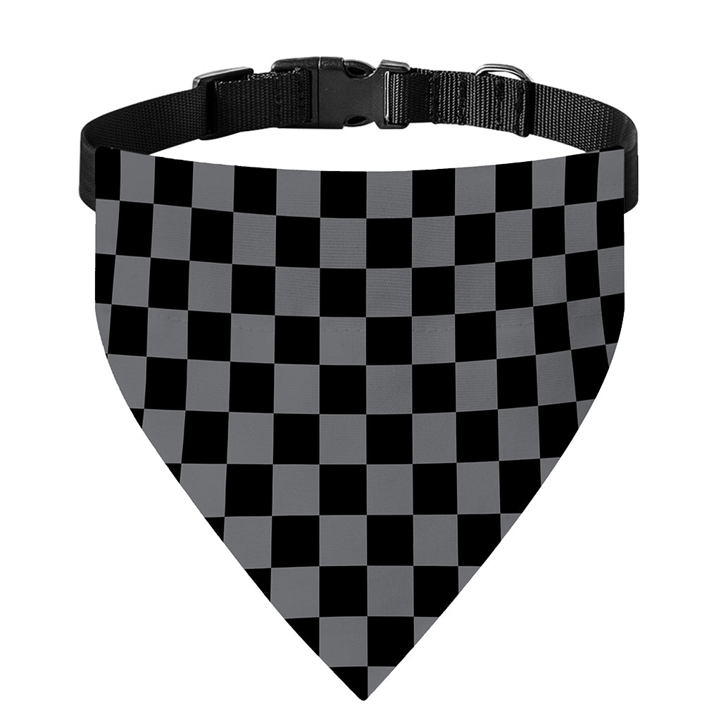 Grey And Black Checkered Pattern Print Over The Collar Dog Bandana