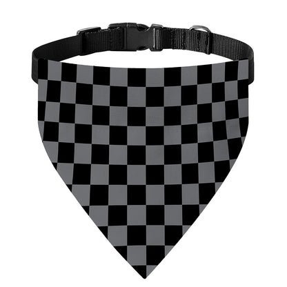 Grey And Black Checkered Pattern Print Over The Collar Dog Bandana