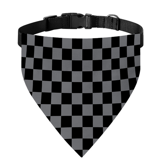 Grey And Black Checkered Pattern Print Over The Collar Dog Bandana