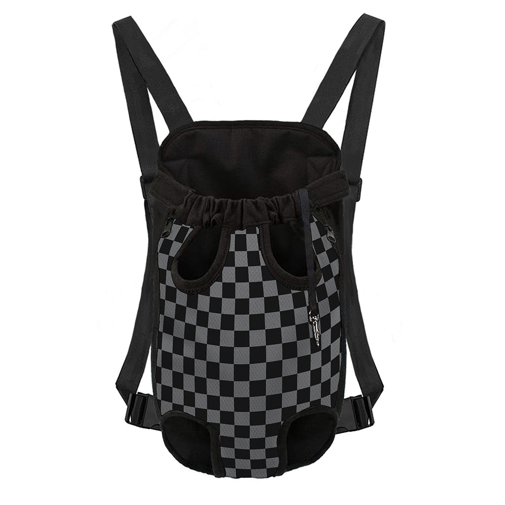 Grey And Black Checkered Pattern Print Pet Carrier Backpack