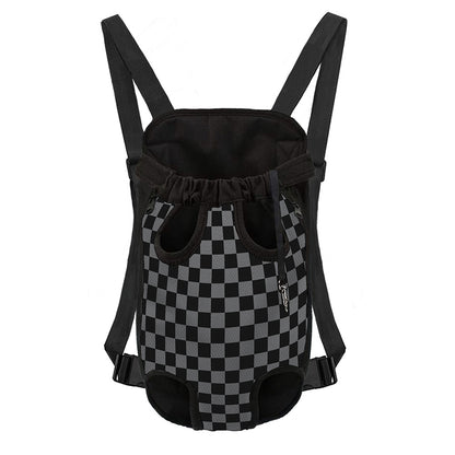 Grey And Black Checkered Pattern Print Pet Carrier Backpack