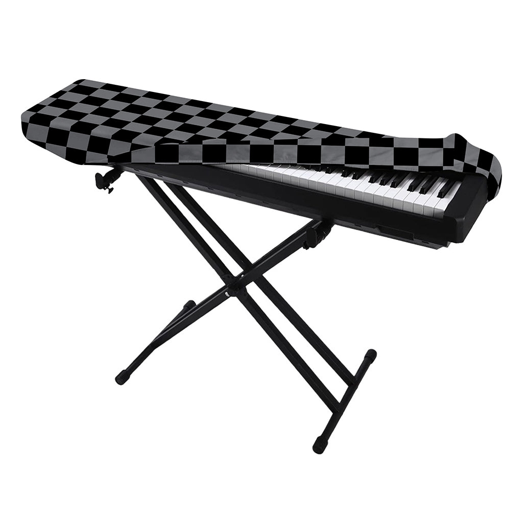Grey And Black Checkered Pattern Print Piano Keyboard Cover