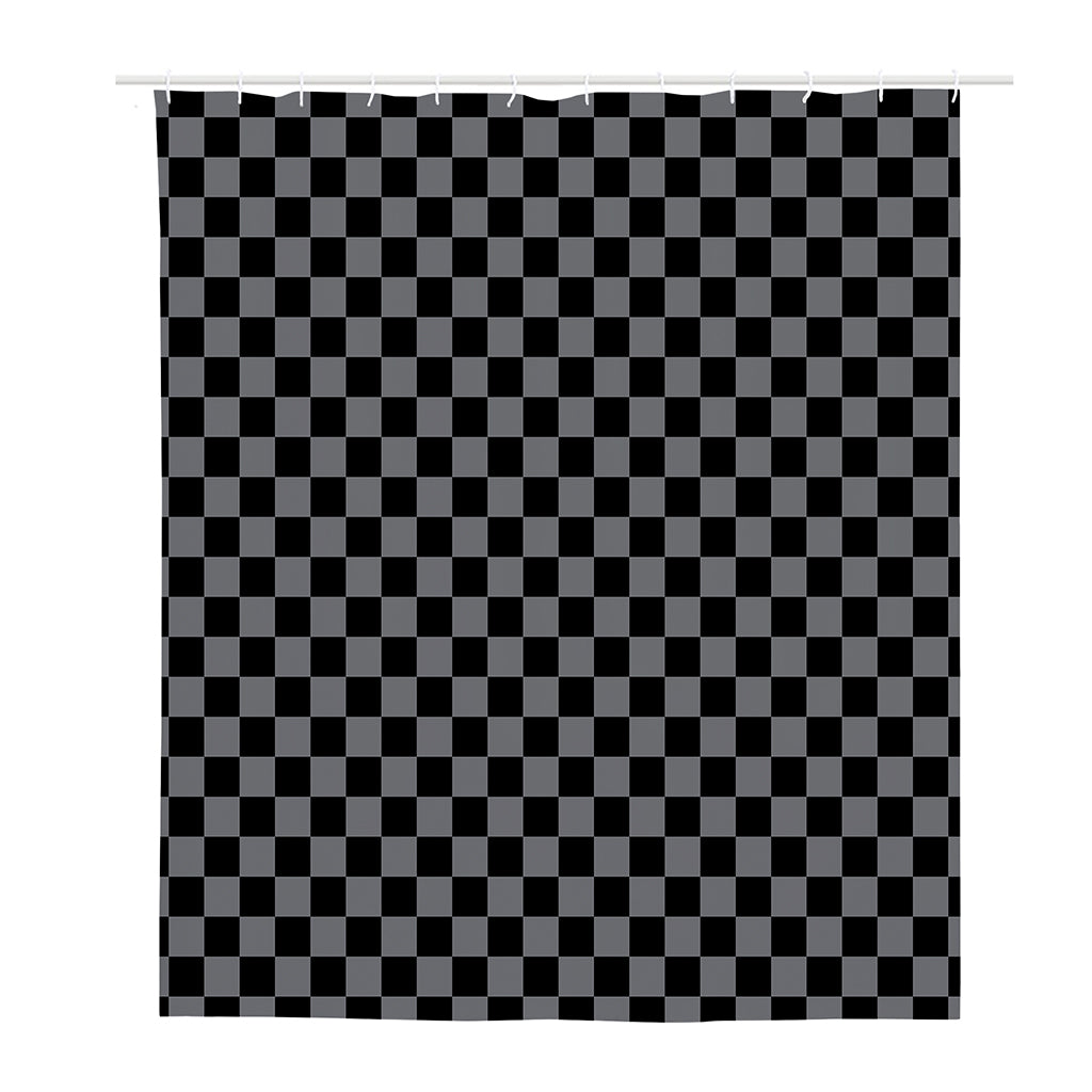 Grey And Black Checkered Pattern Print Polyester Shower Curtain