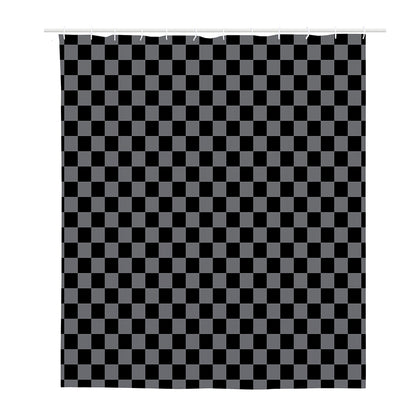 Grey And Black Checkered Pattern Print Polyester Shower Curtain