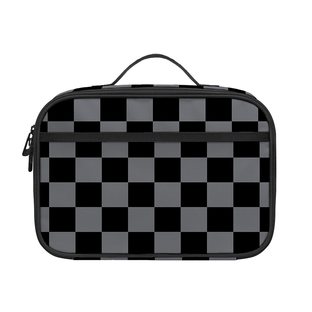 Grey And Black Checkered Pattern Print Portable Lunch Bag