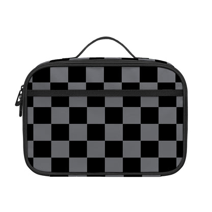 Grey And Black Checkered Pattern Print Portable Lunch Bag