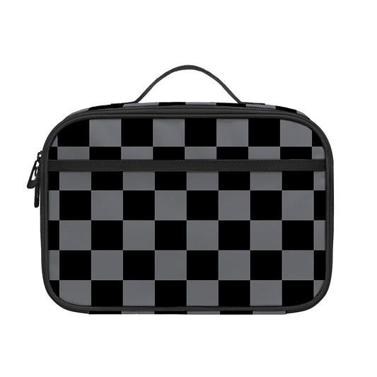 Grey And Black Checkered Pattern Print Portable Lunch Bag