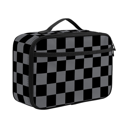 Grey And Black Checkered Pattern Print Portable Lunch Bag