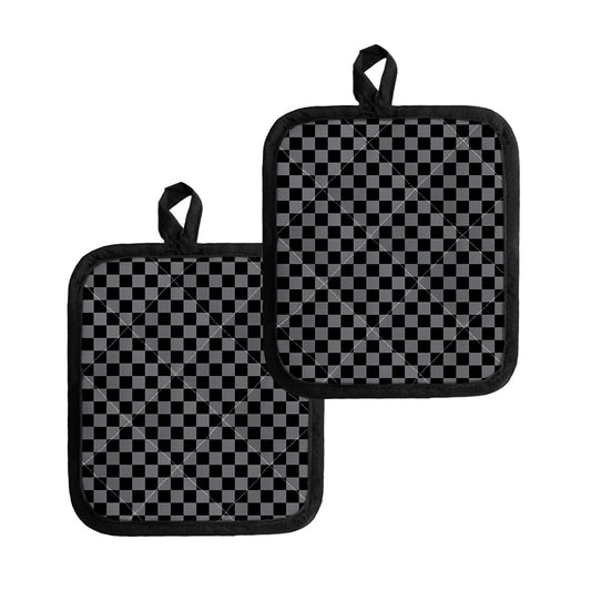 Grey And Black Checkered Pattern Print Pot Holders